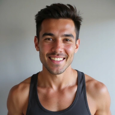 Retrato de Javier R., un hombre atlético y sonriente